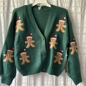 Gingerbread Christmas Knit Sweater Green Holiday Cardigan 🎄Last One!!🎅